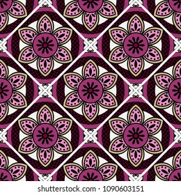 Abstract seamless backdrop. Round colorful texture in pink and white colors. Mandala background. Oriental pattern for design