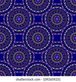 Abstract seamless backdrop. Round colorful texture in blue and violet colors. Mandala background. Oriental pattern for design