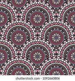 Abstract seamless backdrop. Round colorful texture in gray and rose colors. Mandala background. Oriental pattern for design