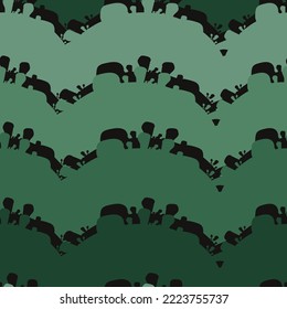Abstract seamless background with alien hills of green color. Coronavirus Planet 2019. Extraterrestrial civilizations. Creative background with a microorganism.