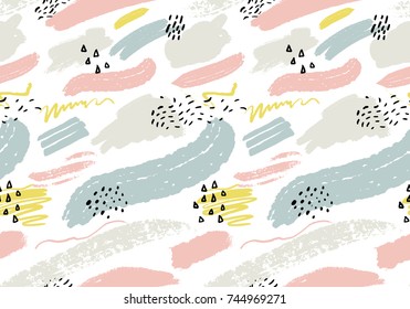 Abstract seamless background with artistic paint strokes. Minimalistic texture with hand marks. Repeating pattern for fabric and print design