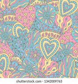 Abstract seamless background of beautiful painted doodle hearts