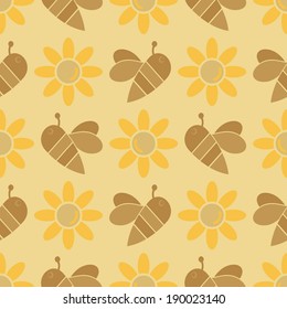 abstract seamless background with bees and of beekeeping attributes