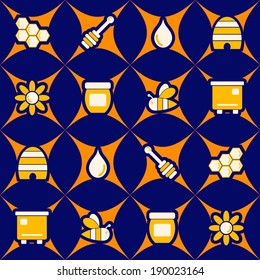 abstract seamless background with bees and of beekeeping attributes