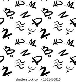 Resumen de fondo transparente de bitcoin, criptomonedas. Vector sin fisuras de color blanco y negro. Diseño para impresión, cepillos 10 textiles.