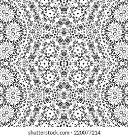 Abstract seamless background with black symbolical floral patterns on white. Vector
