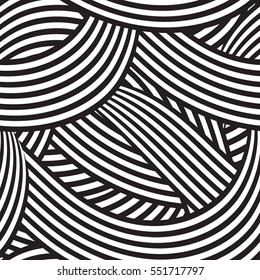 Abstract seamless background with black and white curving lines