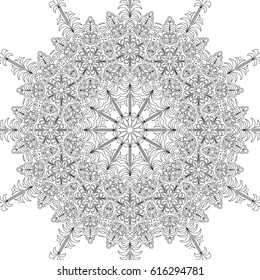 Abstract Seamless Background with Black and White Outline. Flourish Orient Ornament for Adult Coloring Page. Islamic Texture. Complex Lacy Motif