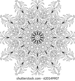 Abstract Seamless Background with Black and White Outline. Flourish Orient Ornament for Adult Coloring Page. Islamic Texture. Complex Lacy Motif