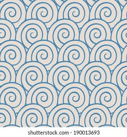 abstract seamless background with blue spirals on a beige background. vector illustration 