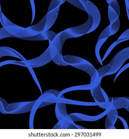 Abstract seamless background with blue waves on black. Endless pattern can be used for creating card, pattern fills, wallpaper and textile.