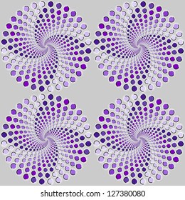 Abstract seamless background with bright optical illusion of rotation executed from blue and lilac circles