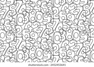 Abstract seamless background with abstract bubbles of numbers. Vector seamless black and white pattern. Design for print, textile, paper.