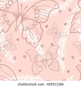 Abstract seamless background with butterfly , hearts and strokes. vector