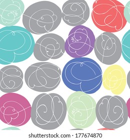 Abstract seamless background with calligraphic colorful elements. Vector simple design frame pattern element at retro background. Hand drawn vector theme. Good for fabric, kitchen and cafe stuff