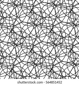 Abstract seamless background of chaotic lines. Harmony of order and chaos. Vector pattern.