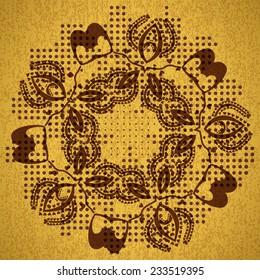 Abstract seamless background of circular patterns antique gold hearts