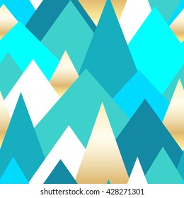 Abstract seamless background with color and golden Triangles. Vector pattern