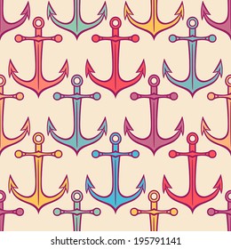 abstract seamless background with colored anchors on a beige background. vector illustration