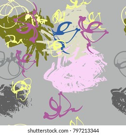 Abstract seamless background of colored stains and brush strokes