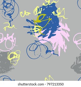 Abstract seamless background of colored stains and brush strokes