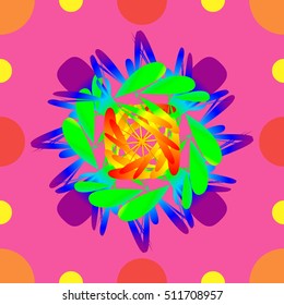 abstract seamless background ,colorful abstract flower with colorful rounds on pink background, for wrapping for Christmas and New year presents