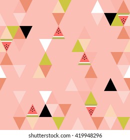 Abstract seamless background with Colorful Triangles and  stylized watermelon slices. Vector