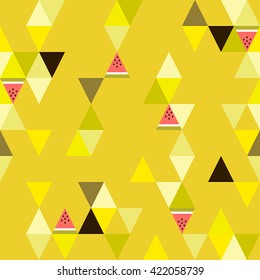 Abstract seamless background with Colorful Triangles and  stylized watermelon slices. Vector