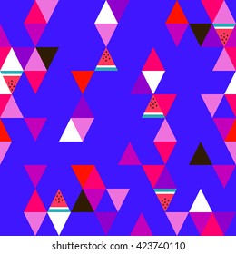 Abstract seamless background with Colorful Triangles and  stylized watermelon slices. Vector