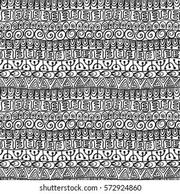 Abstract seamless background. Coloring page doodle ornament. Monochrome pattern for textile print.