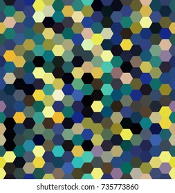 Abstract seamless background consisting of green, blue, yellow hexagons. Geometric design for business presentations or web template banner flyer. Vector illustration