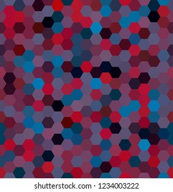 Abstract seamless background consisting of red, blue, black hexagons. Geometric design for business presentations or web template banner flyer. Vector illustration