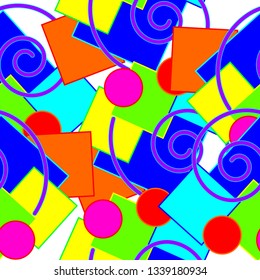 Abstract seamless background consisting of a variety of colorful geometric shapes.