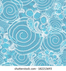 Abstract seamless background with curls and Paisley