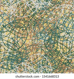 Abstract seamless background of curved lines handmade. Pattern for fabric design, Wallpaper. Grunge color vector pattern. A beautiful backdrop of the chaotic strokes of paint