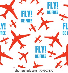 Abstract seamless background design cloth texture with flying airplane. Creative vector endless fabric pattern with shapes of small planes. Simple soft graphic tile images for wallpapers.