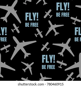 Abstract seamless background design cloth texture with flying airplane. Creative vector endless fabric pattern with shapes of small planes. Simple soft graphic tile images for wallpapers.