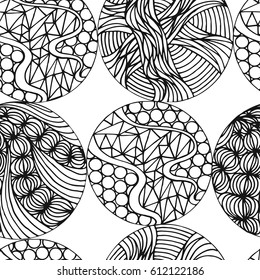Abstract seamless background with doodle style, zen tangle for you design or adult coloring book