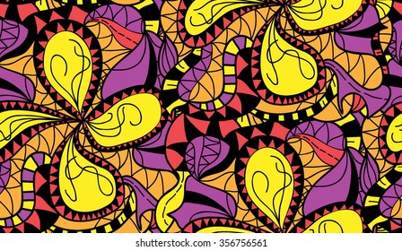 Abstract seamless background with doodling hand drawn elements, vector illustration.