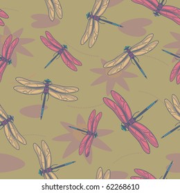 Abstract seamless background with dragonflies. Vector illustration.