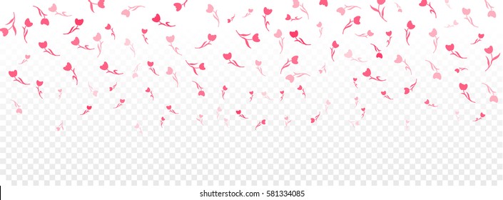 Abstract seamless background with falling flowers isolated on white. Happy woman's day, Easter, mothers day. Girl and women family design. Vector tiling header with tulips. Spring pattern