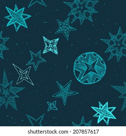 abstract seamless background, fantasy hand drawn stars