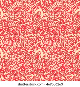 abstract seamless background, fantasy red ornament, vector illustration