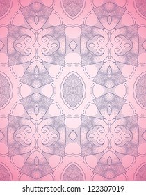 Abstract seamless background. Filigree design in pink and purple colors with a gradient. Easy to change colors.