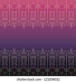 Abstract seamless background. Filigree horizontal border on dark gradient.