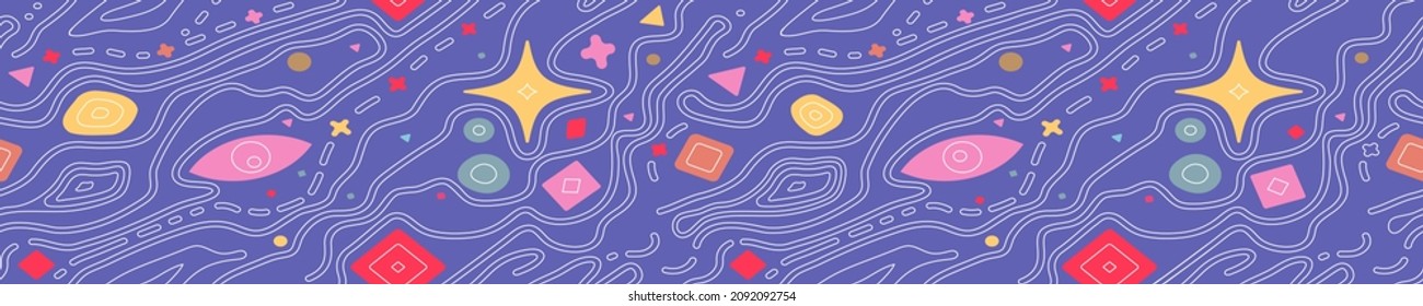 Abstract seamless background of fine lines and geometric shapes.