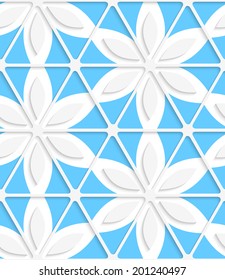 Abstract seamless background. Floral with net and blue with cut out paper effect and realistic shadows. 