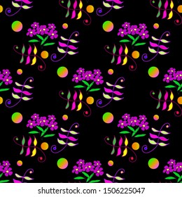 abstract seamless background of flowers on black background