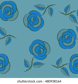 Abstract seamless background with flying blue and green roses. Vector illustration. Seamless pattern with blue and green roses.