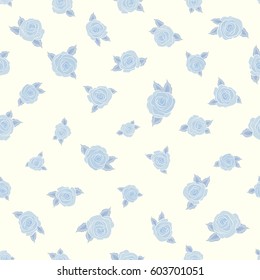 Abstract seamless background with flying blue roses. Seamless pattern with blue roses. Vector illustration.